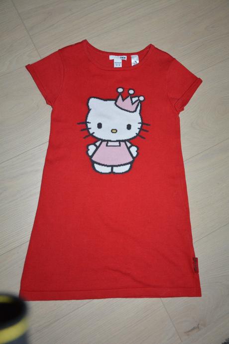 Šaty hello kitty úpletové 122/128, h&m,122