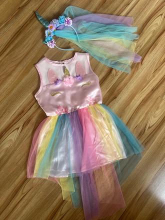 Šaty farebne jednorožec s čelenkou, 110