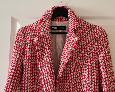Bielo - červené kárované bavlnené sako zara, xs/34, zara,xs