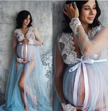 Tehotenské šaty na fotenie modré a ružové, 