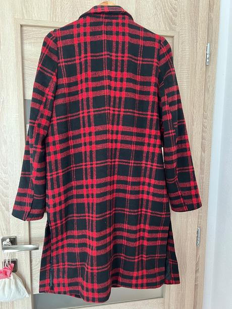 Krasny karovany dlhy kabat cropp, xl