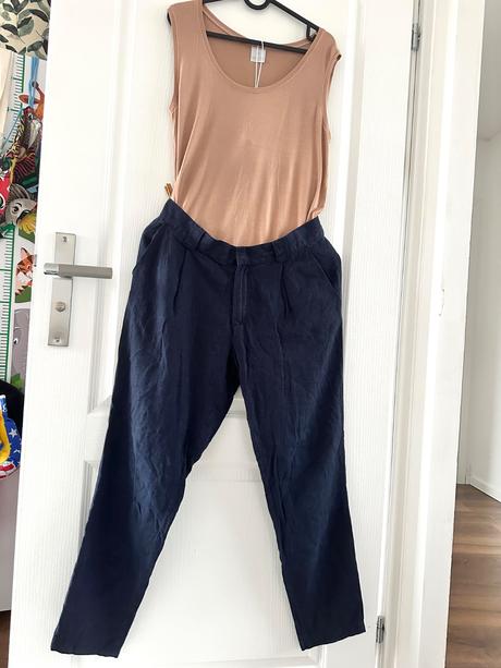 Ľanové nohavice v námorníckej farbe, 36