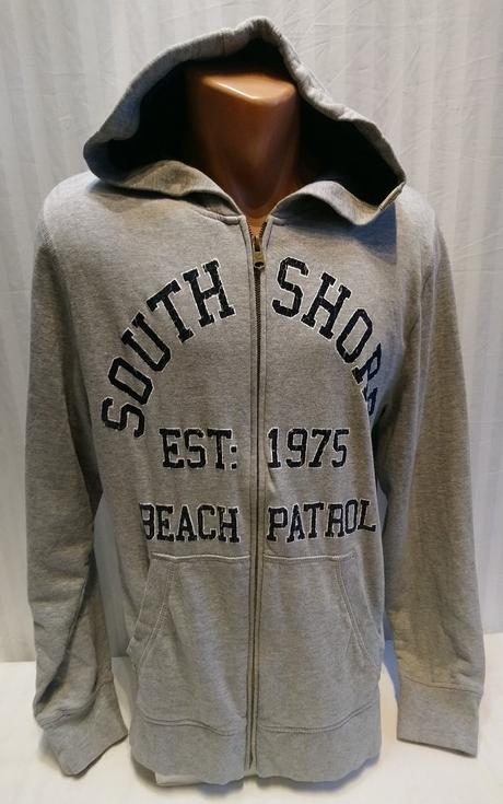 Pánska sivá mikina s kapucňou, nápisy, south shore, m