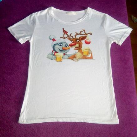 Biele tričko s vianočnou potlačou, l