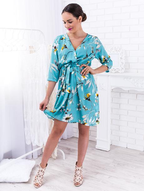Tyrkysové kvetované šaty uni, 