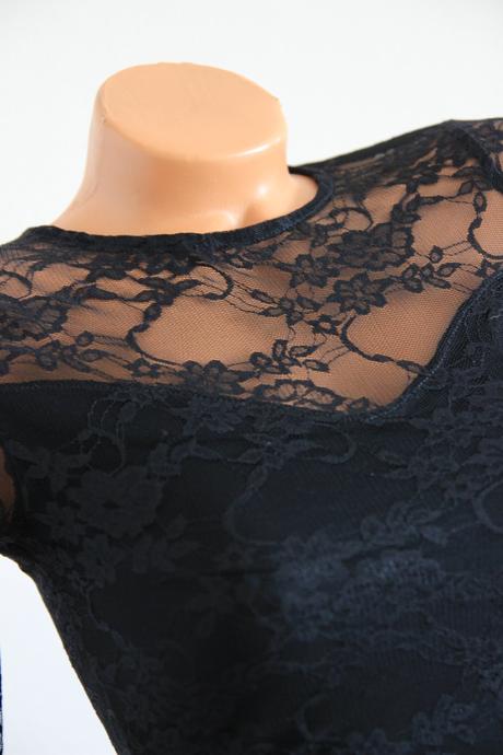 Čierny čipkovaný body top, xs, xs