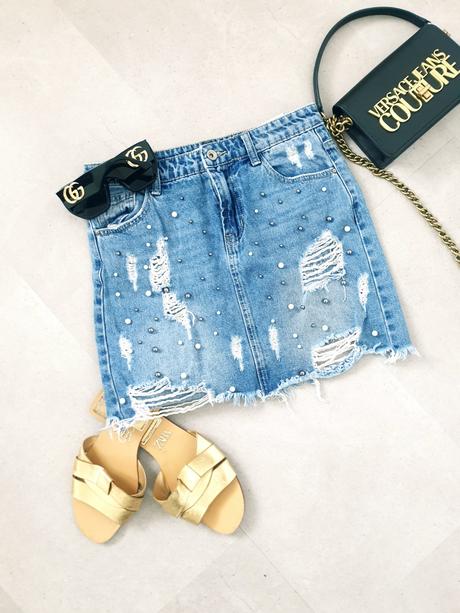 Rifľová sukňa s perličkami xs, xs