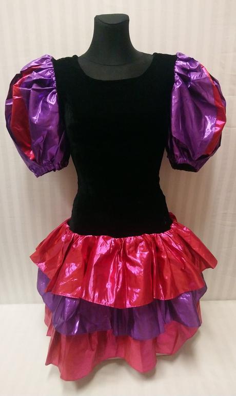 Dámsky čierny - fialovo ružový - kostým šaty, s,