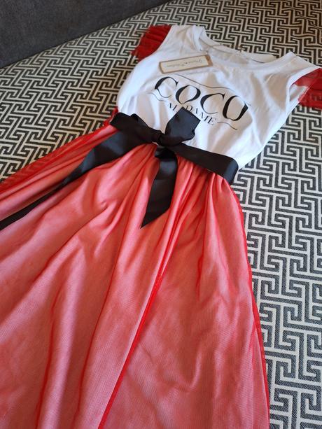 Štýlové červeno-biele šaty coco madame s tylovou s, 164 / 170 / m / s