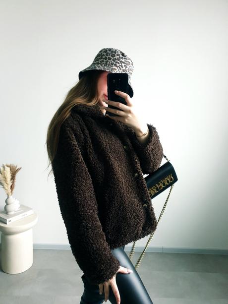 Hnedý teddy kabátik l, l