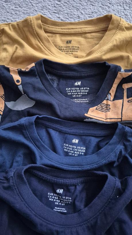 4 ks h&m tričká, veľkosť 110/116, h&m,110