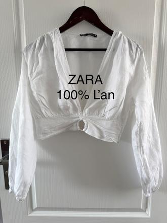 Biela ľanová blúzka zara crop top, zara,l