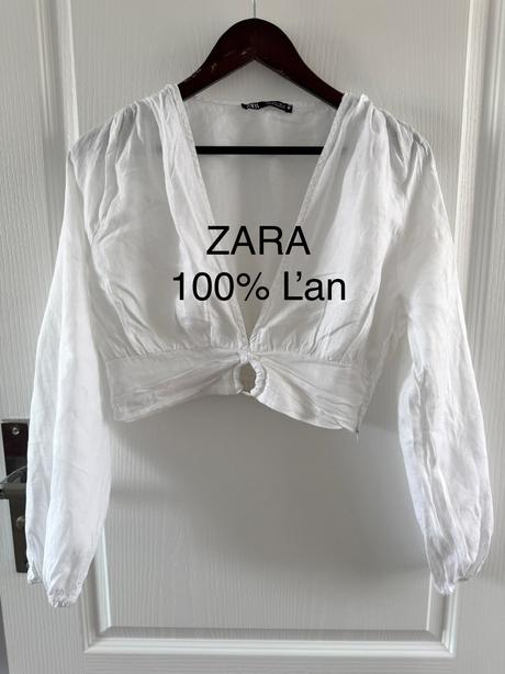 Biela ľanová blúzka zara crop top, zara,l