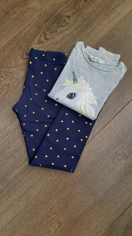Legíny + tričko unicorn v.128/134, h&m,128