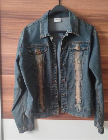 Klasická modrá dámska rifľová bunda so spraným, xl
