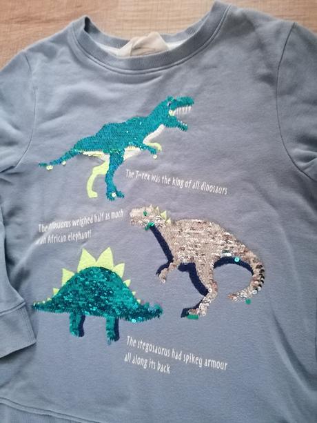 Mikina s dinosaurami, meniace flitre 122/128e, h&m,122