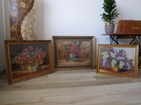 Obrazy vyšívané krížiková výšivka -v drevenom ráme, 