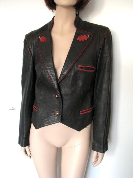 Hnedá kožená bunda s dubovými lístkami, m