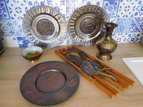 Tepané taniere+miska+váza, dekorácie z kovu,,