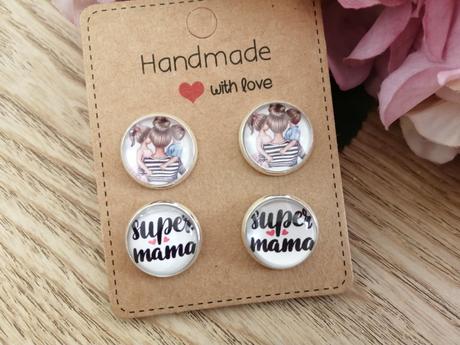 Náušnice napichovačky super mama dvojičky, 