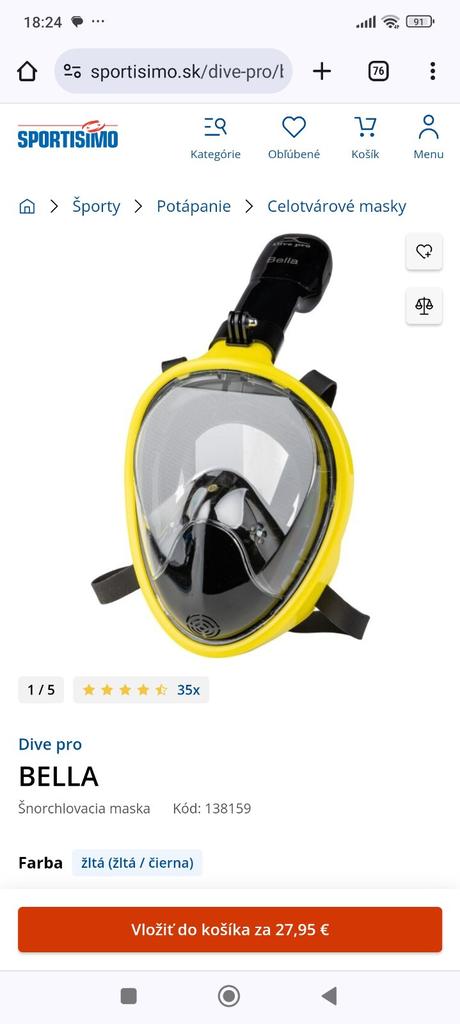 Celotvárová šnorchlovacia maska detská,