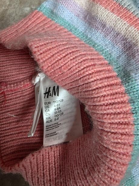 Ružová pásikavá čiapka 110/128, h&m,110