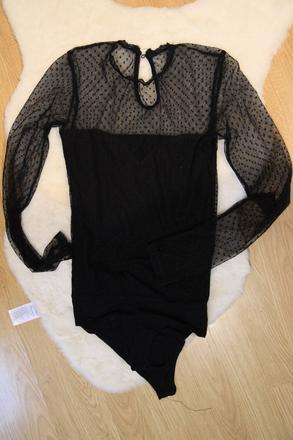 Čierny elegantný body top so sieťkou, xxs, xs