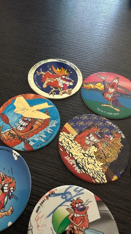 Vintage 90s pogs - wpf + dunkin super plastic, 