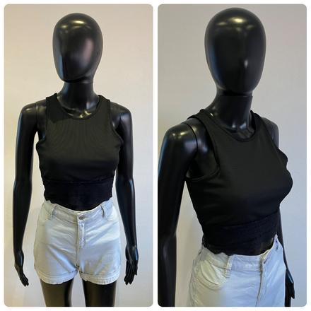 Dámske rebrované tričko s čipkou čierne shein (xs), xs