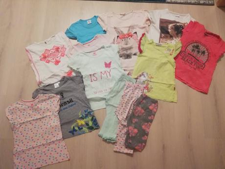 Balíček 10 tričiek a 2ks krátke legíny od 4-6roko, 104–116