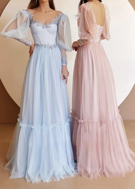 Romantické bledomodré šaty, s