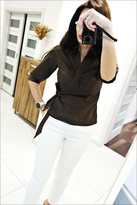 Čokoládová zavinovacia blúzka, h&m,36