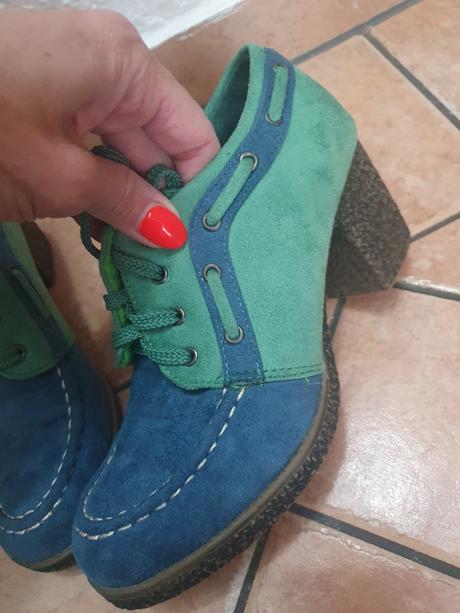 Modro zelené bez opätku dámske topánky, 37