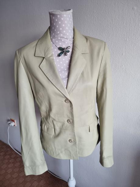 Bledozelenkavé kožené sako 40, 40