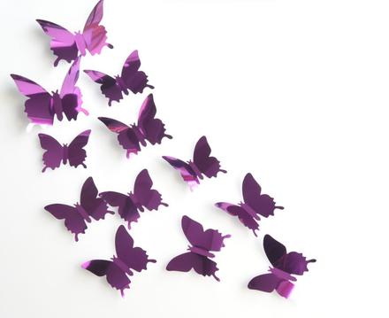 Nálepka na stenu - motýliky zrkadlové 3d - violet, 