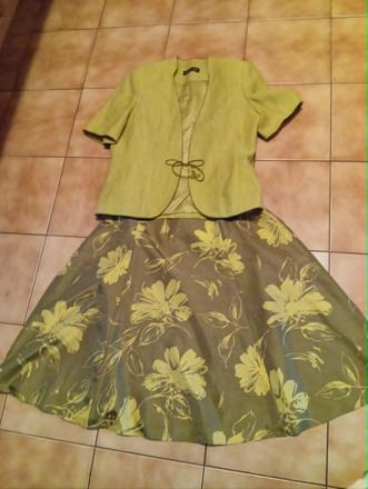 Krásne šaty so sakom, netradičná olivová farba, 46