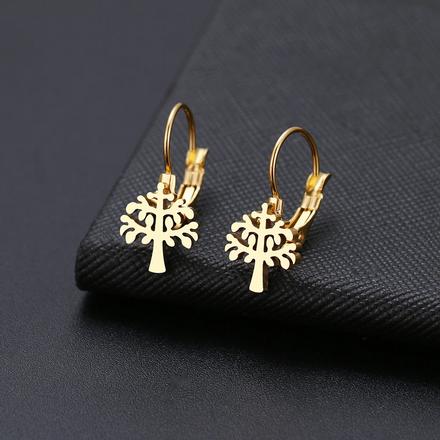 Oceľové náušnice na klapku - zlatý strom života, 