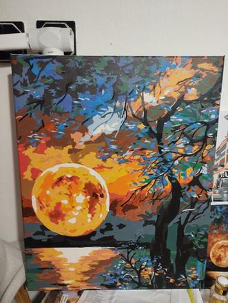 Maľovaný obraz západ slnka,