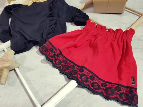 Suknička s krajkou v červenej a čiernej farbe, 92 - 146