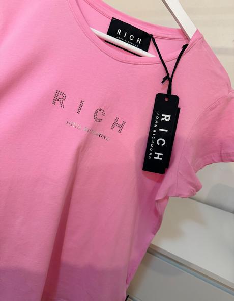 John richmond ružové tričko s kamienkovým logom, l
