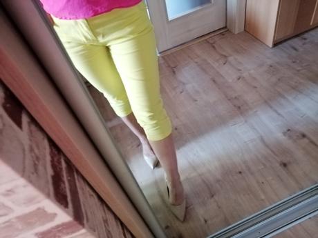 Neónové žlté 3/4 nohavice, veľkosť m, m