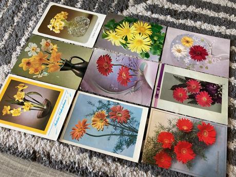 Retro pohľadnice kvety 80-90te roky, 