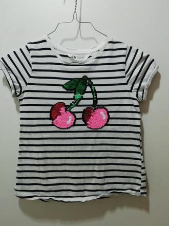 Pásikavé tričko s čerešnami meniace, h&m,116