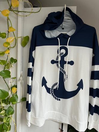 Dámska modrá mikina s kapucňou/ biela mikina, xl