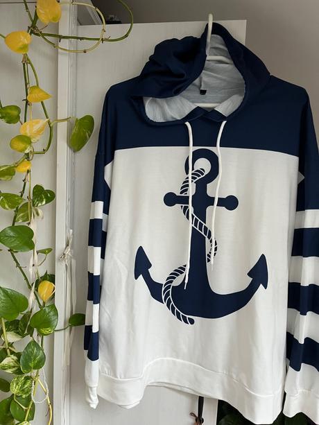 Dámska modrá mikina s kapucňou/ biela mikina, xl