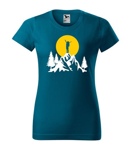 Dámske tričko - turistka na vrchole hory, l - xxl