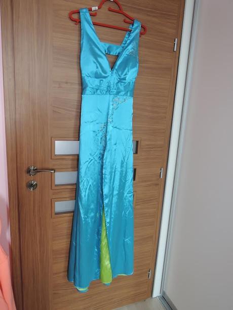 Tyrkysové satenové šaty dlhé spoločenske, s