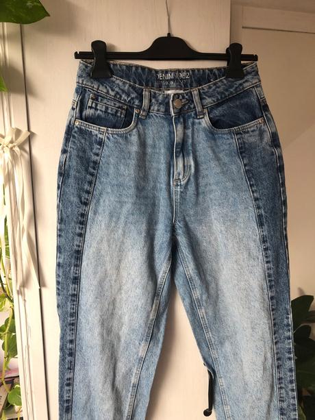 Modré džínsy/ modré rifle s vysokým pásom mom r, denim,34