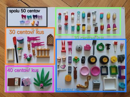 Lego postavička, lego doplnky, farebné vlasy, 