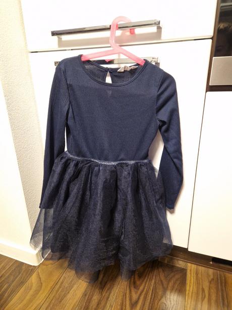 Modré sviatočné šaty 6-7 r., h&m,128